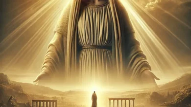 Saint Mary movie poster featuring a radiant depiction of Mary with golden rays, symbolizing divine light and grace