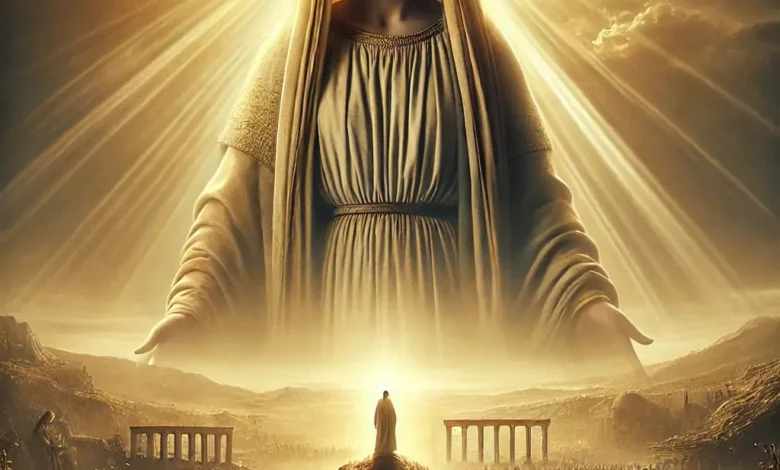 Saint Mary movie poster featuring a radiant depiction of Mary with golden rays, symbolizing divine light and grace